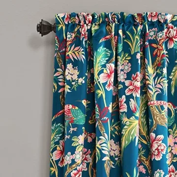 Navy Floral Bird Print Curtains - 52" x 95" Pair