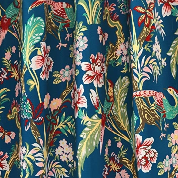 Navy Floral Bird Print Curtains - 52" x 95" Pair