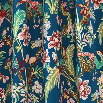 Navy Floral Bird Print Curtains - 52" x 95" Pair
