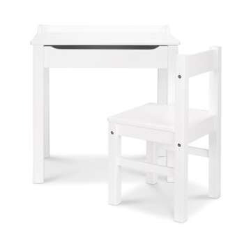 Melissa & Doug Wooden Child's Lift-Top Desk & Chair - White Play Desk and Chair Set for Toddlers and Kids Ages 3+