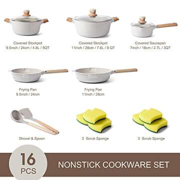 Pots and Pans Set - Non-stick Cookware Sets, Ceramic Nonstick Pots and Pans Set Frying Pans Stock Pot and Saucepan Sets with Lid, Non Sticking Cooking Sets, Induction Pot Set White