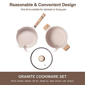 Pots and Pans Set - Non-stick Cookware Sets, Ceramic Nonstick Pots and Pans Set Frying Pans Stock Pot and Saucepan Sets with Lid, Non Sticking Cooking Sets, Induction Pot Set White