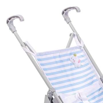 JC Toys Boutique | Folding Umbrella Doll Stroller for Children 2 Years Plus, Blue Stripes and Soft Embroidery | Sturdy Metal Frame | Pretend Play with Dolls up to 18” Long | Seat Belt
