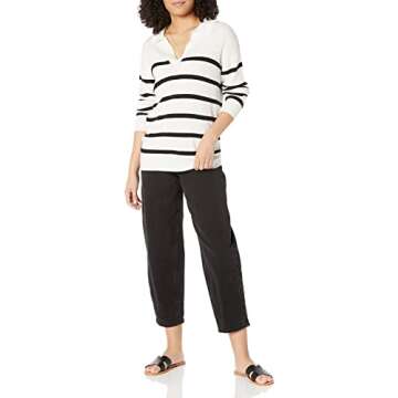 The Drop Women's Meena Loose-Fit Open Sweater in Ivory/Black