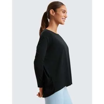 CRZ YOGA Pima Cotton Long Sleeve Workout Shirts for Women Loose Fit Athletic Yoga T-Shirts Casual Boat Neck Fall Tops Black Large