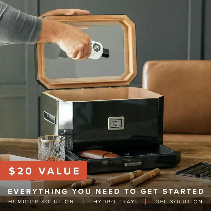 Octodor Large Black Cedar Humidor with Digital Hygrometer