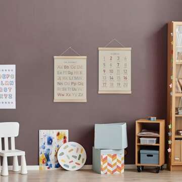 HRQKO Alphabet Numbers Poster Hanger Frame Set of 2, Nursery Wall Decor, ABC Banner Poster Wall Art ...