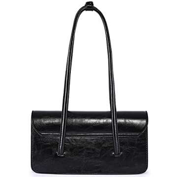Shoulder Bag for Women Retro PU Leather Classic Clutch Tote Handbag Purse Underarm Bag (Black)