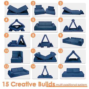 Betterhood Play Couch Sofa for Kids Large Size, Modular Kids Play Couch, Kids Couch Building Fort for Playroom Bedroom, Children Convertible Foam Cushion Couch for Boys and Girls, Navy Blue