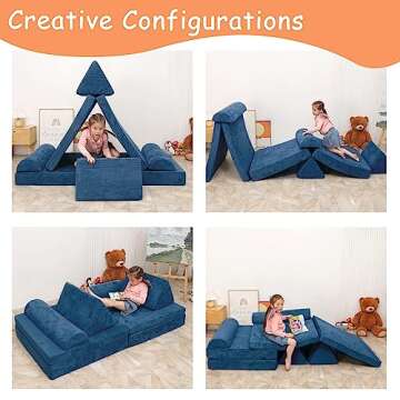 Betterhood Play Couch Sofa for Kids Large Size, Modular Kids Play Couch, Kids Couch Building Fort for Playroom Bedroom, Children Convertible Foam Cushion Couch for Boys and Girls, Navy Blue