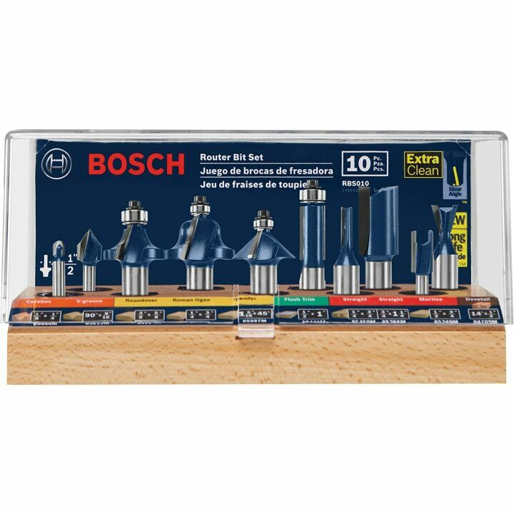 BOSCH RBS010 10-Piece Carbide Router Bit Set