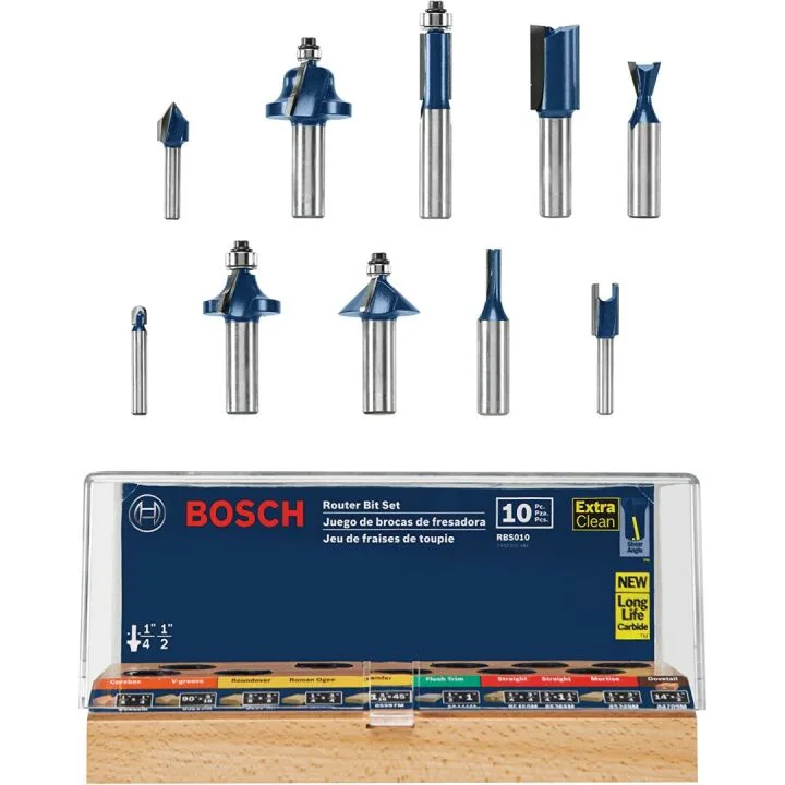 BOSCH RBS010 10-Piece Carbide Router Bit Set