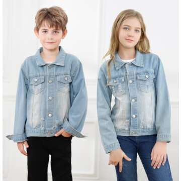 Cromoncent Boys Girls Child Denim Jacket Kids Toddler Button Down Coat,Light Blue 7-8Y