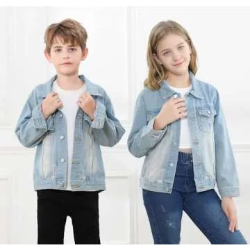 Cromoncent Boys Girls Child Denim Jacket Kids Toddler Button Down Coat,Light Blue 7-8Y