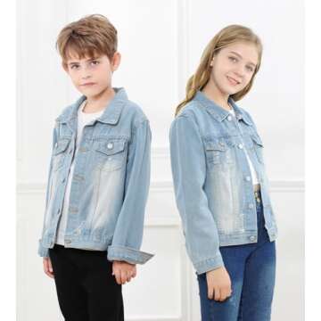Cromoncent Boys Girls Child Denim Jacket Kids Toddler Button Down Coat,Light Blue 7-8Y