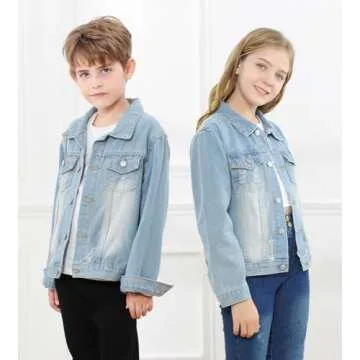Cromoncent Boys Girls Child Denim Jacket Kids Toddler Button Down Coat,Light Blue 7-8Y