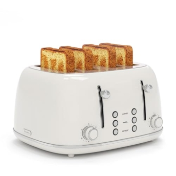 4 Slice Retro Toaster - Stylish Design with 6 Browning Settings & Wide Slots