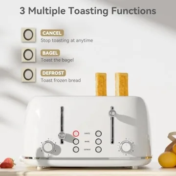 Retro 4 Slice Toaster with 6 Browning Levels and Wide Slots
