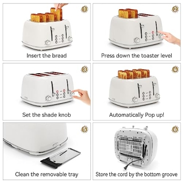 Retro 4 Slice Toaster with 6 Browning Levels and Wide Slots