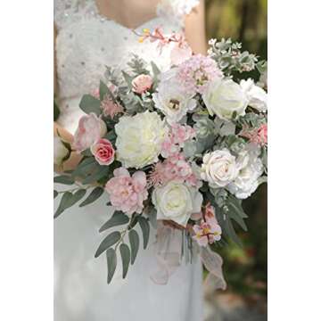 rongflower Artificial Flowers Combo Silk Mix Fake Flowers Leaf for DIY Wedding Bouquets Floral Centerpieces for Tables Party Baby Shower Home Decorations(Pink White)
