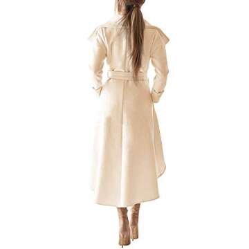 SAUKOLE Women's Winter Wool Trench Coat Wrap Large Collar High Low Jacket Outwear with Belt