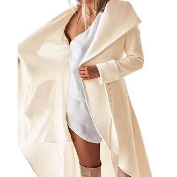 SAUKOLE Women's Winter Wool Trench Coat Wrap Large Collar High Low Jacket Outwear with Belt