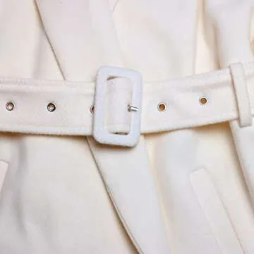 SAUKOLE Women's Winter Wool Trench Coat Wrap Large Collar High Low Jacket Outwear with Belt