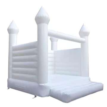Inflatable White Bounce House Wedding Bouncy Castle Jumper with Air Blower (White, 2.5 * 2.5 * 2.5m/8 * 8 * 8ft)