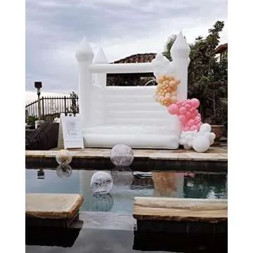 Inflatable White Bounce House Wedding Bouncy Castle Jumper with Air Blower (White, 2.5 * 2.5 * 2.5m/8 * 8 * 8ft)