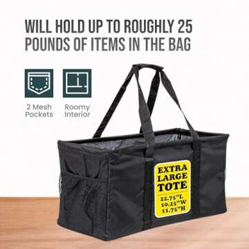 Lucazzi Extra Large Utility Tote Bag - Oversized Collapsible Large Beach Bag, Great for Pool with Sturdy Frame, Extra Side Pockets and Tons of Storage