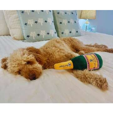 GoodBoy Dog Supply - Woof Clicquot Rosé Champagne Dog Toy for All Breed Sizes - Alcohol Dog Toys - Designer Dog Toy - Rose Wine Bottle Dog Toy - Funny & Cute Dog Toy with Squeaker
