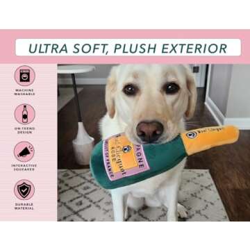GoodBoy Dog Supply - Woof Clicquot Rosé Champagne Dog Toy for All Breed Sizes - Alcohol Dog Toys - Designer Dog Toy - Rose Wine Bottle Dog Toy - Funny & Cute Dog Toy with Squeaker
