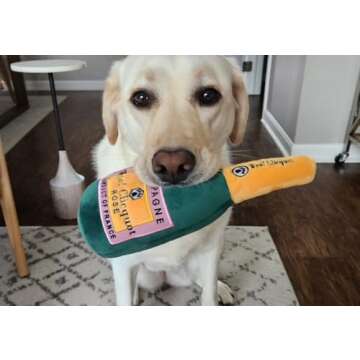 GoodBoy Dog Supply - Woof Clicquot Rosé Champagne Dog Toy for All Breed Sizes - Alcohol Dog Toys - Designer Dog Toy - Rose Wine Bottle Dog Toy - Funny & Cute Dog Toy with Squeaker