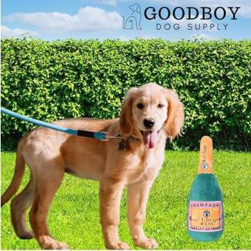 GoodBoy Dog Supply - Woof Clicquot Rosé Champagne Dog Toy for All Breed Sizes - Alcohol Dog Toys - Designer Dog Toy - Rose Wine Bottle Dog Toy - Funny & Cute Dog Toy with Squeaker