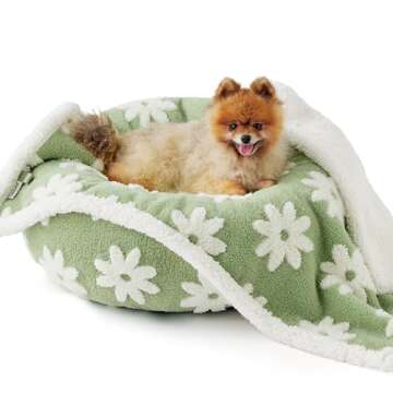 Lesure Donut Small Dog Bed with Waterproof Puppy Blanket - Round Cat Beds for Indoor Cats Calming Pe...