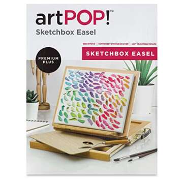 artPOP! Sketchbox Easel, Adjustable, Polished Beechwood with Storage Drawer for Art Oil, Acrylic, or...