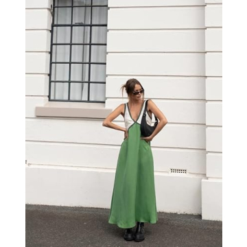 KMBANGI Women Y2k Floral V Neck Maxi Dress Flowy Sleeveless Patchwork Long Dress Elegant Boho Summer Sundress(B7855 Green,S), Small