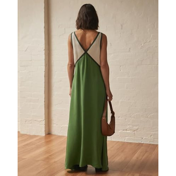 KMBANGI Women Y2k Floral V Neck Maxi Dress Flowy Sleeveless Patchwork Long Dress Elegant Boho Summer Sundress(B7855 Green,S), Small