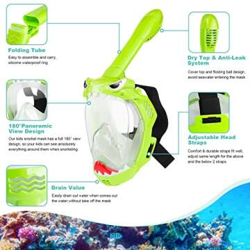 Zipoute Snorkel Full Face Snorkel Mask for Kids, Kids Snorkeling Set 180 Degree Panoramic View, Safe...