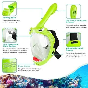 Zipoute Snorkel Full Face Snorkel Mask for Kids, Kids Snorkeling Set 180 Degree Panoramic View, Safe...