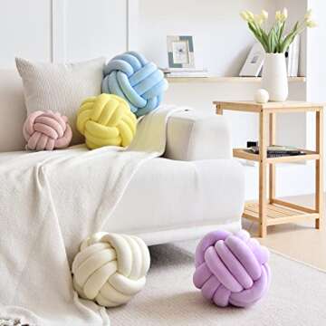 Sioloc Soft Knot Ball Pillows,Round Throw Pillow Cushion Home Decoration Plush Pillow,Throw Knotted Pillow Handmade Round Plush Pillow（7.8inches,Yellow）