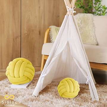 Sioloc Soft Knot Ball Pillows,Round Throw Pillow Cushion Home Decoration Plush Pillow,Throw Knotted Pillow Handmade Round Plush Pillow（7.8inches,Yellow）