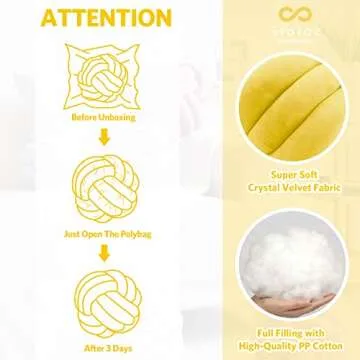 Sioloc Soft Knot Ball Pillows,Round Throw Pillow Cushion Home Decoration Plush Pillow,Throw Knotted Pillow Handmade Round Plush Pillow（7.8inches,Yellow）