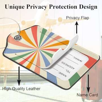 Set of 2 Luggage Tags for Suitcases, Leather Abstract Colorful Twisted Checkered Baggage Tags with S...