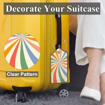 Set of 2 Luggage Tags for Suitcases, Leather Abstract Colorful Twisted Checkered Baggage Tags with Stainless Steel Loop, Privacy Name ID Card Cover Travel Labels for Women Men Kids Girls