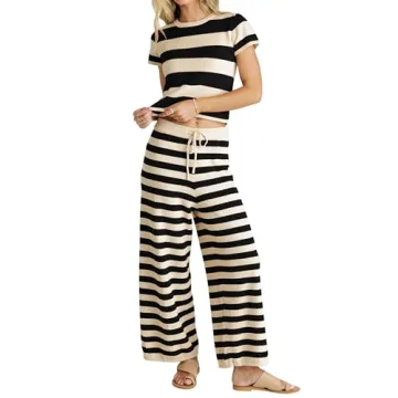 MISSACTIVER Women's Striped Two Piece Sweater Outfits - Stylish Lounge Set for All Occasions