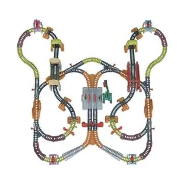 Train Diesel Raceway Motorized Toy Train Set with Track Bridge & Cargo ​2 Engines, 4 Play Pieces, 12 Track Accessories, 44 Track Pieces