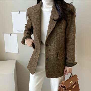 Chouyatou Women's Elegant Wool Blend Blazer Jacket for Work