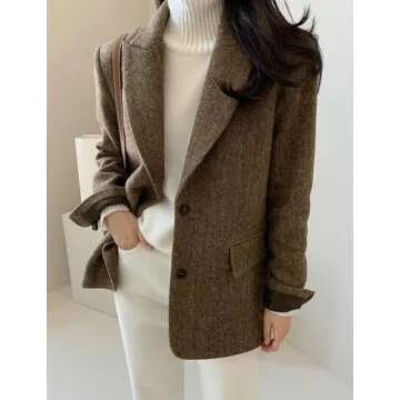 Chouyatou Women's Elegant Wool Blend Blazer Jacket for Work