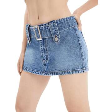 Stylish Buckle Belted Denim Mini Skirt for Women